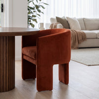 Kylie Dining Chair Armchair Velvet Fabric Rust Orange