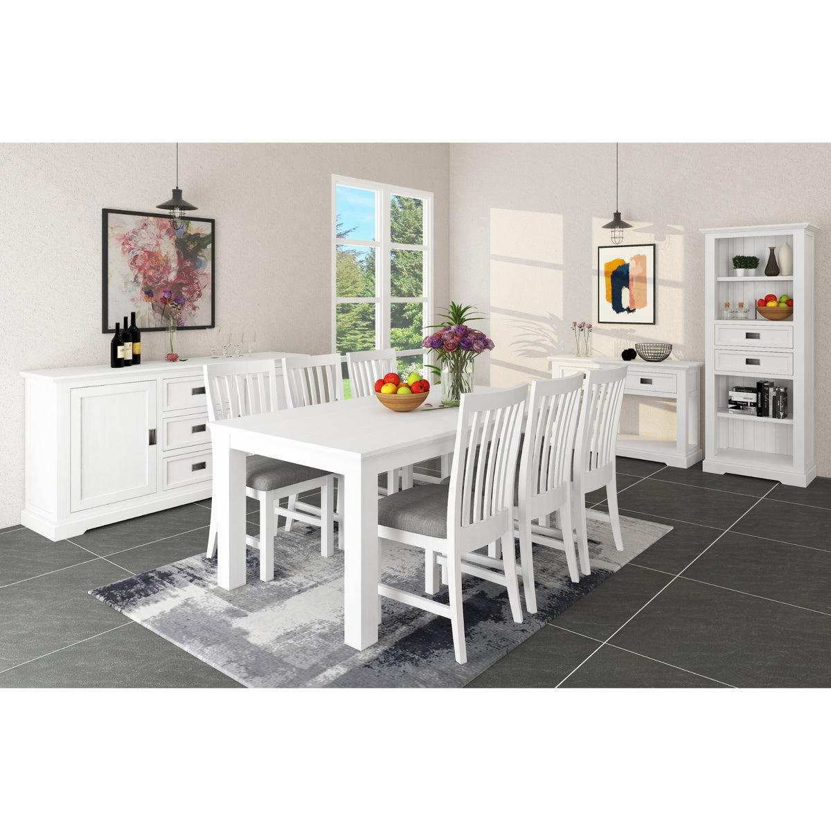 Laelia 9pc Dining Set 220cm Table 8 Chair Acacia Wood Coastal Furniture - White