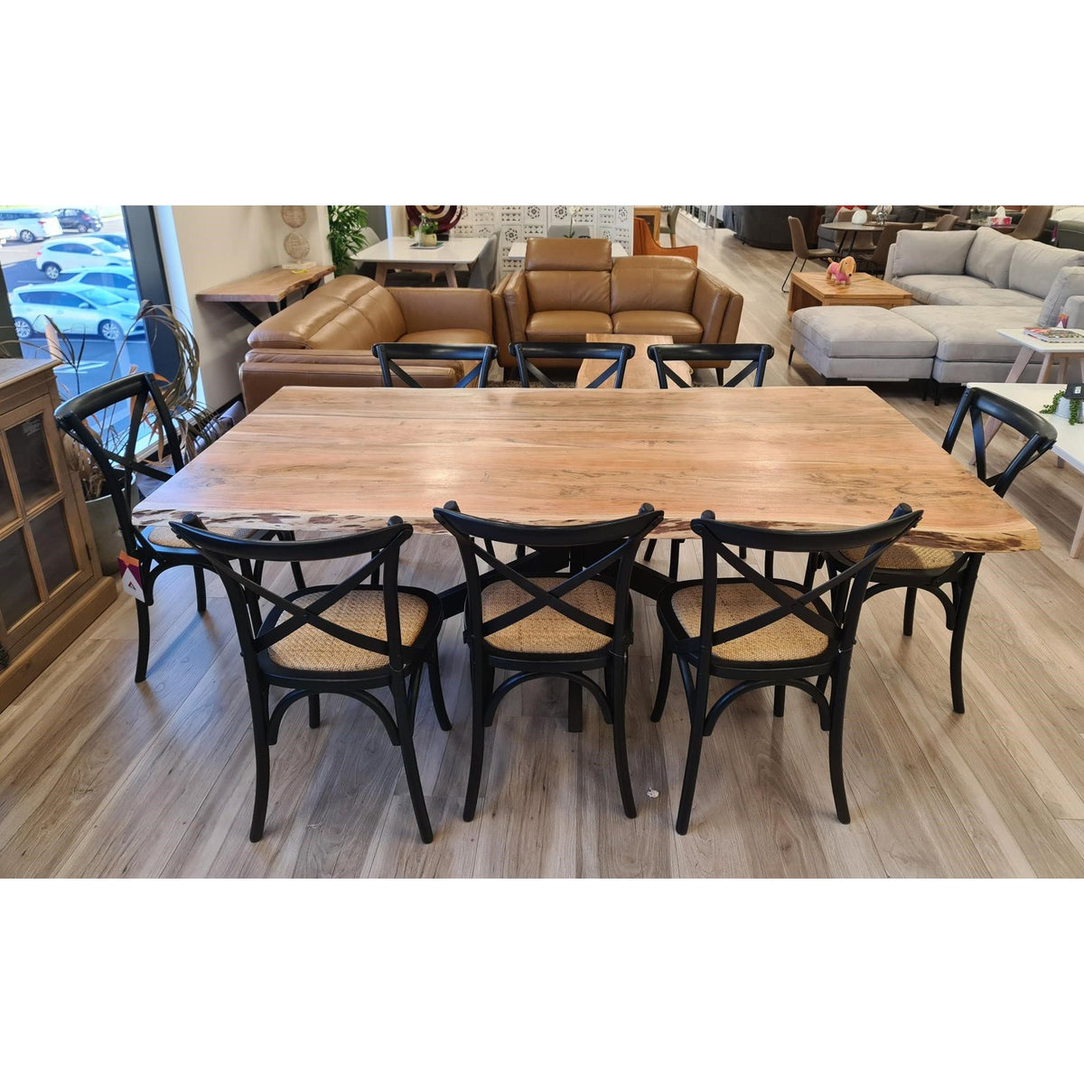 Lantana Dining Table 180cm Live Edge Solid Acacia Timber Wood Metal Leg -Natural