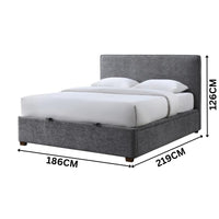Lenna King Bed Frame Gaslift Storage Fabric Upholstery Steel Grey