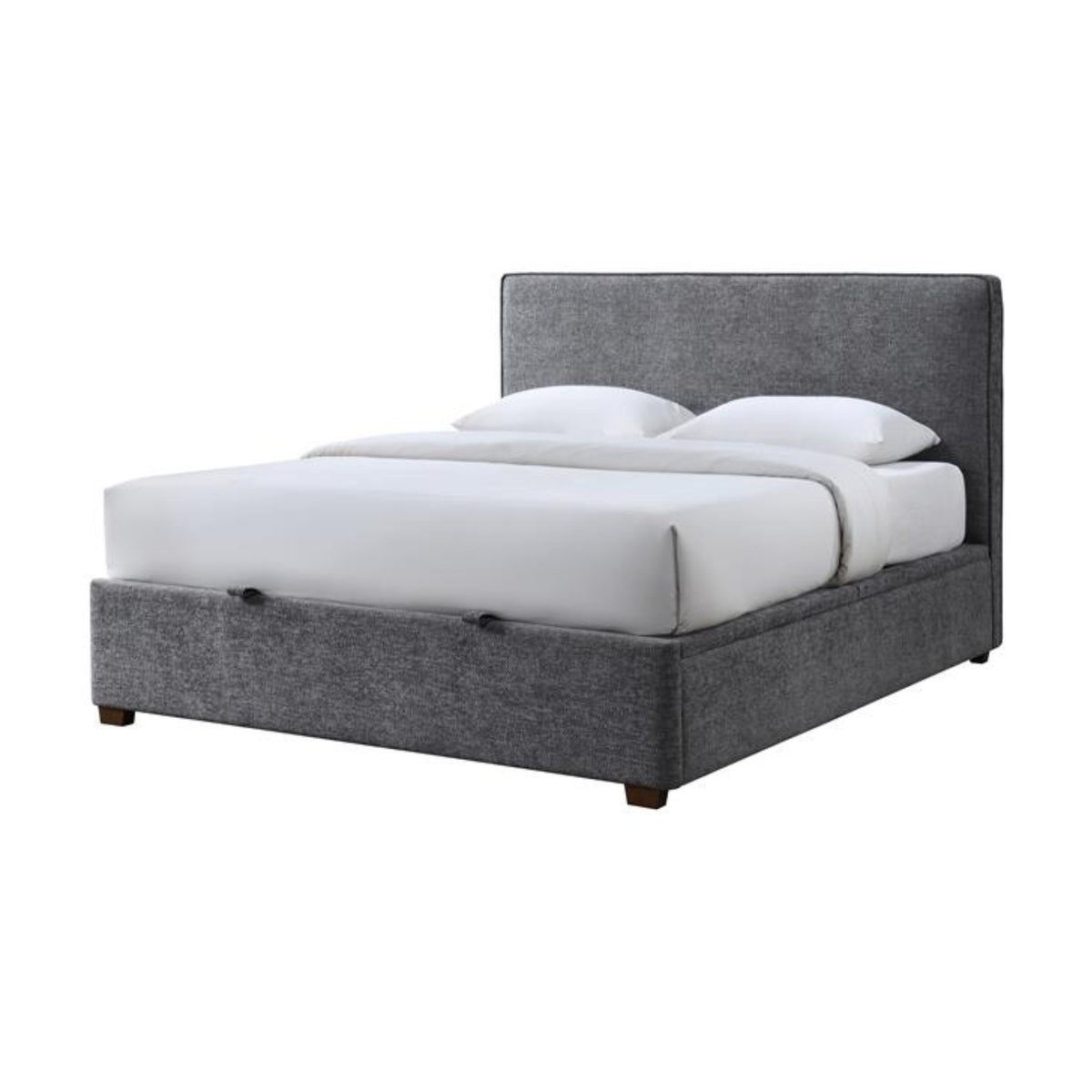 Lenna Queen Bed Frame Gaslift Storage Fabric Upholstery Steel Grey