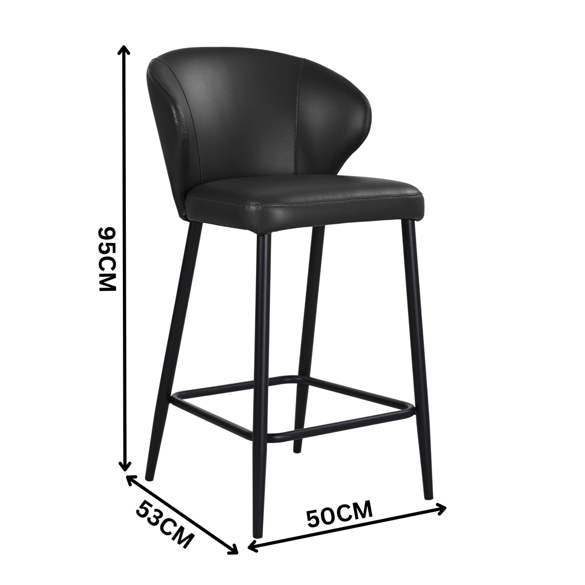 Leon 2pc Set PU Leather Bar Stool Black
