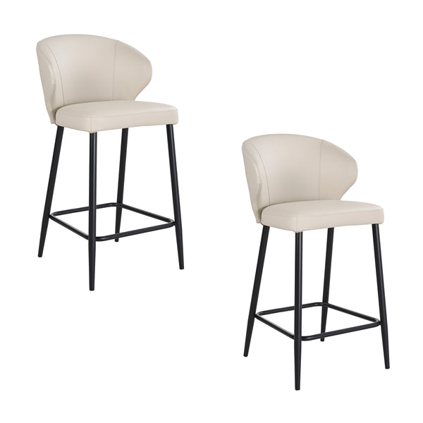 Leon 2pc Set PU Leather Bar Stool Wheat Cream