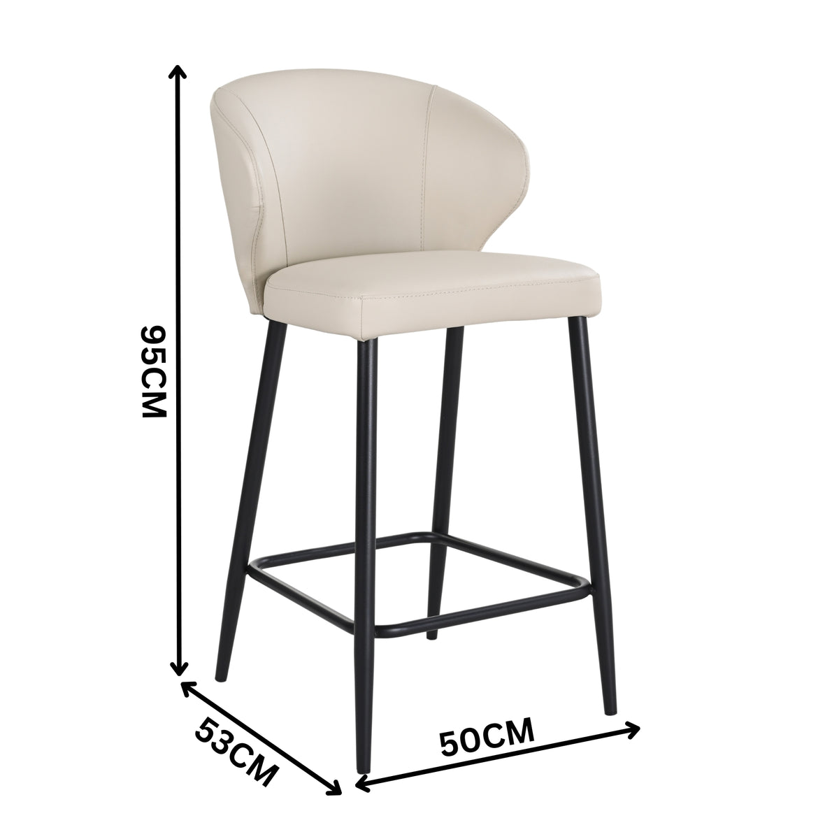 Leon 2pc Set PU Leather Bar Stool Wheat Cream