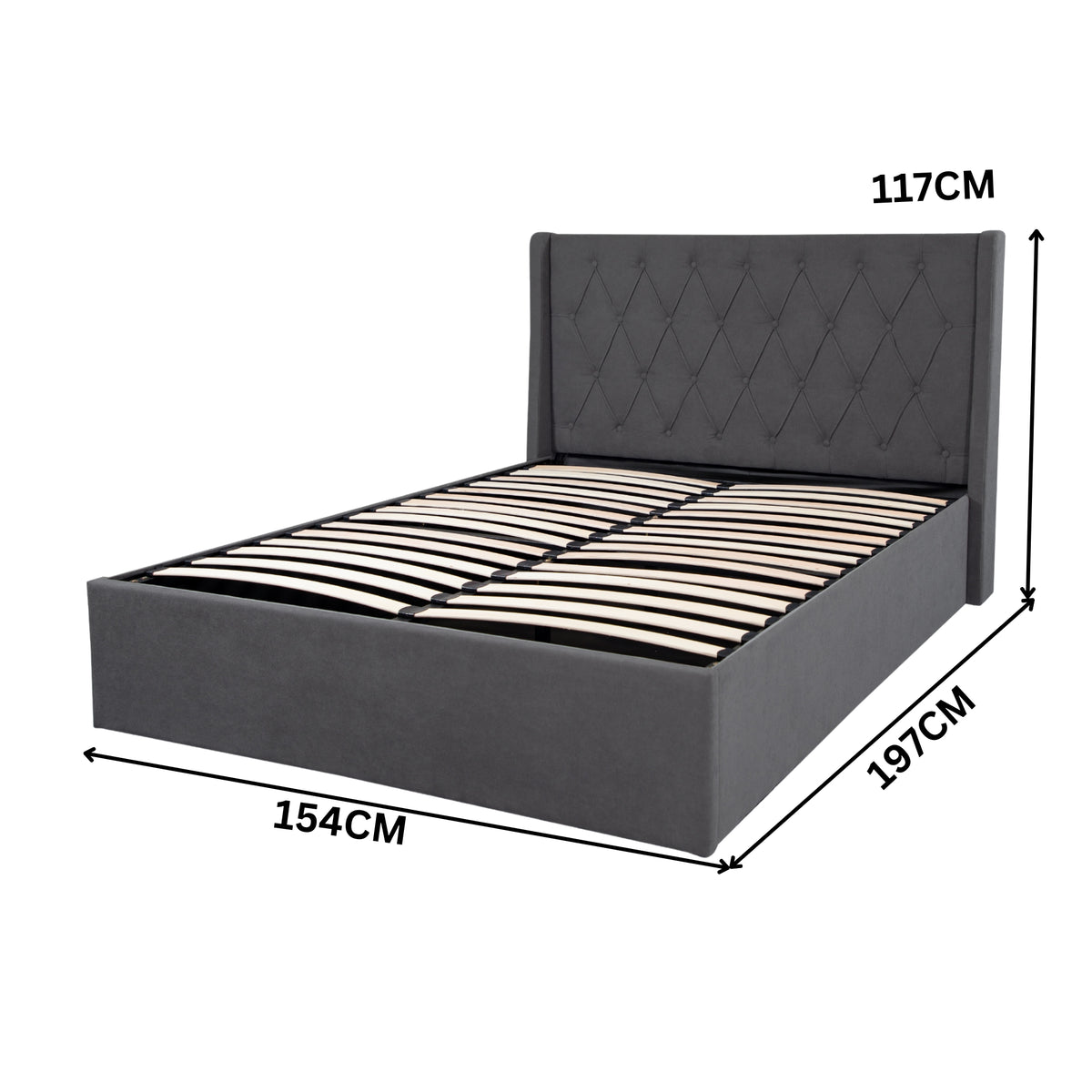 Leonora Bed Frame with Gas Lift Storage Charcoal Double 