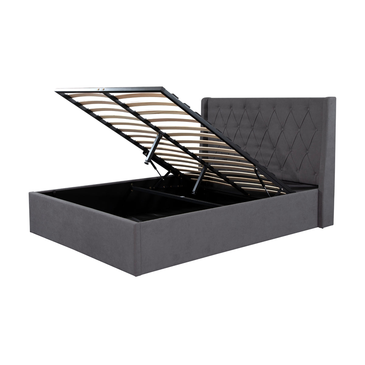 Leonora Bed Frame with Gas Lift Storage Charcoal Queen 