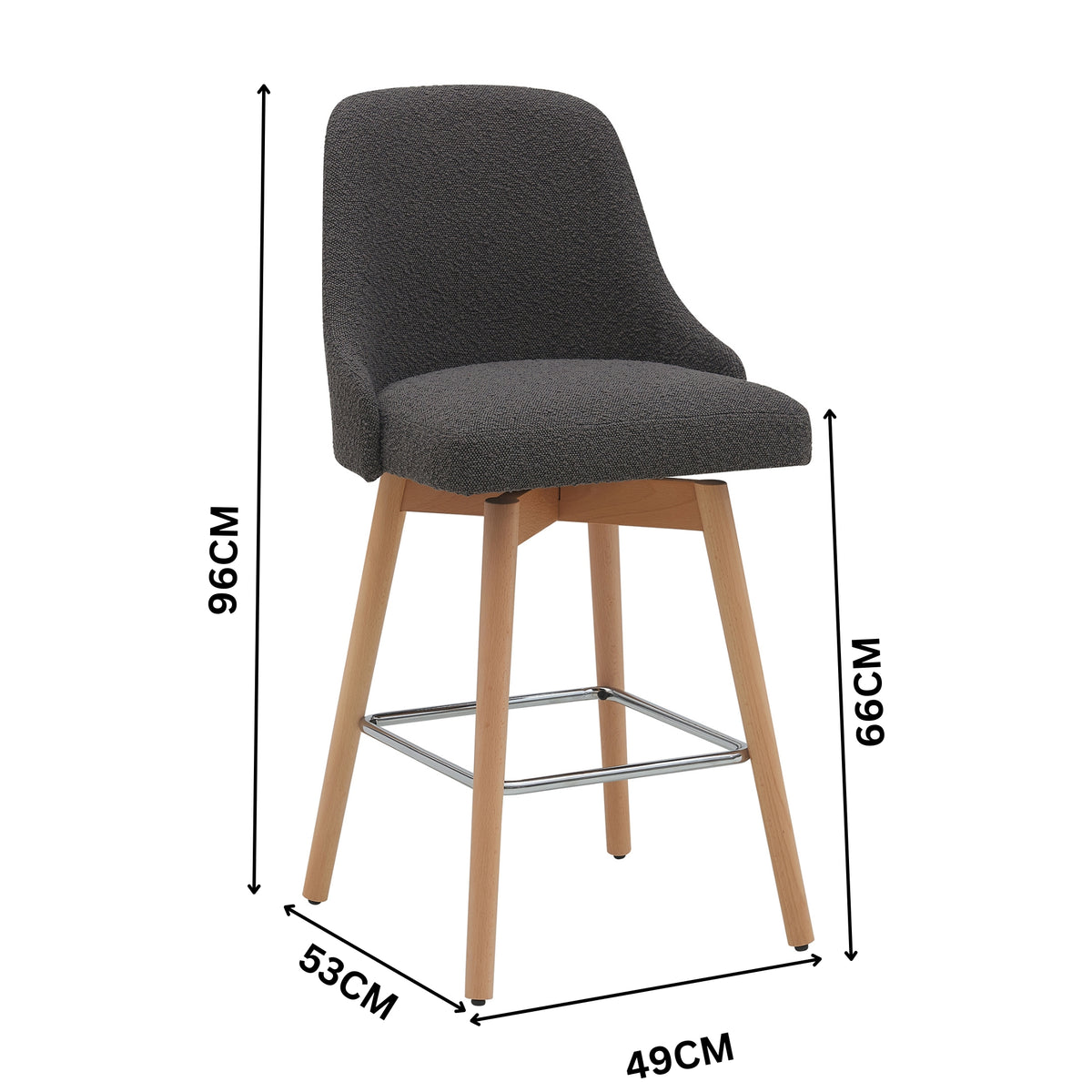 Letos 2pc Bar Stool Dining Chair Dark Grey