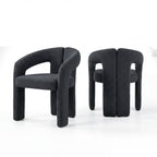 Leva 2pc Set Dining Chair Boucle Fabric Charcoal, pair of chairs, front and rear views, on a white background