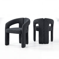Leva 2pc Set Dining Chair Boucle Fabric Charcoal, pair of chairs, front and rear views, on a white background