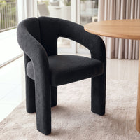 Leva 2pc Set Dining Chair Boucle Fabric Charcoal, close-up of the boucle seat and rounded arms