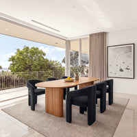Leva 2pc Set Dining Chair Boucle Fabric Charcoal, in a dining room with balcony views, wide view