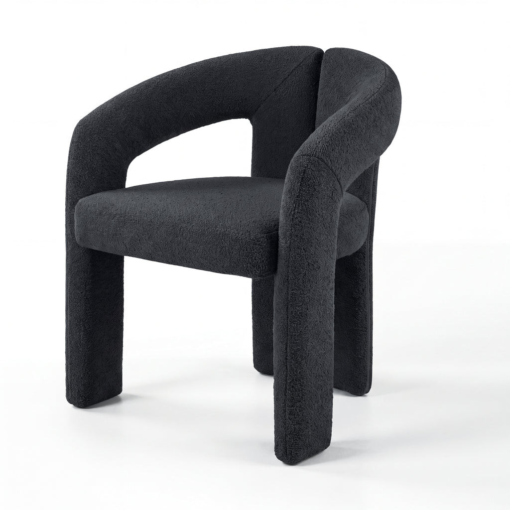 Leva 2pc Set Dining Chair Boucle Fabric Charcoal, single chair, front three-quarter view on a white background