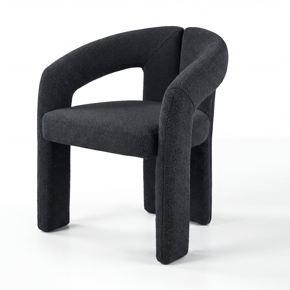 Leva 2pc Set Dining Chair Boucle Fabric Charcoal, single chair, front three-quarter view on a white background
