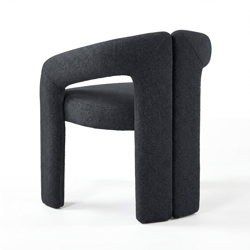 Leva 2pc Set Dining Chair Boucle Fabric Charcoal, single chair, rear three-quarter view on a white background