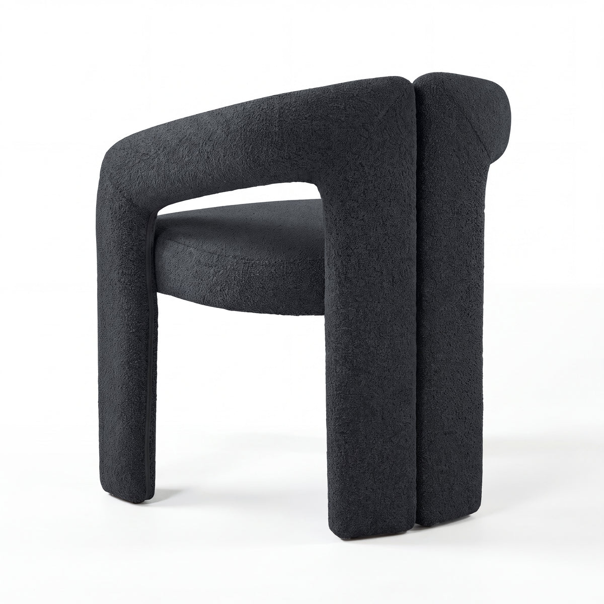 Leva 2pc Set Dining Chair Boucle Fabric Charcoal, single chair, rear three-quarter view on a white background