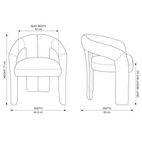 Leva 2pc Set Dining Chair Boucle Fabric Charcoal — dimensions diagram, W64.5 x D60 x H77 cm, seat height 48.5 cm