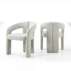 Leva 2pc Set Dining Chair Boucle Fabric Grey, pair of chairs, front and rear views, on a white background