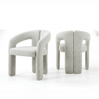 Leva 2pc Set Dining Chair Boucle Fabric Grey, pair of chairs, front and rear views, on a white background