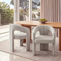 Leva 2pc Set Dining Chair Boucle Fabric Grey, pair at a round timber dining table