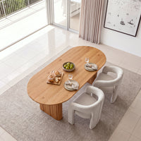 Leva 2pc Set Dining Chair Boucle Fabric Grey, around a dining table set for a meal, overhead view