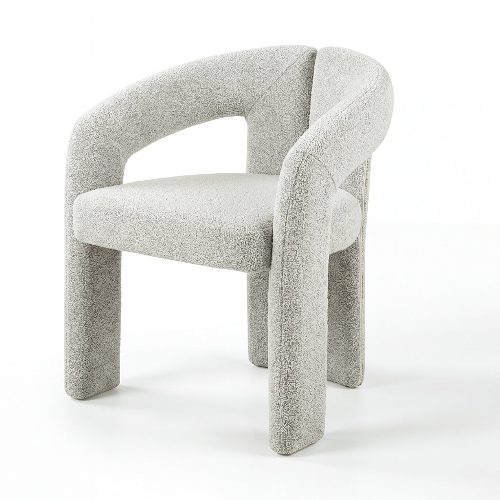 Leva 2pc Set Dining Chair Boucle Fabric Grey, single chair, front three-quarter view on a white background