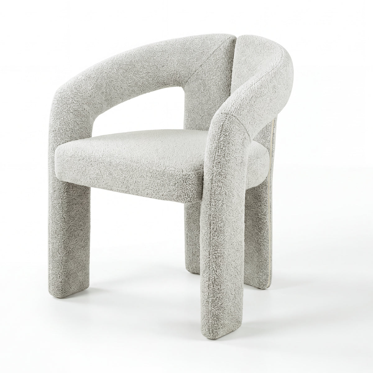 Leva 2pc Set Dining Chair Boucle Fabric Grey, single chair, front three-quarter view on a white background