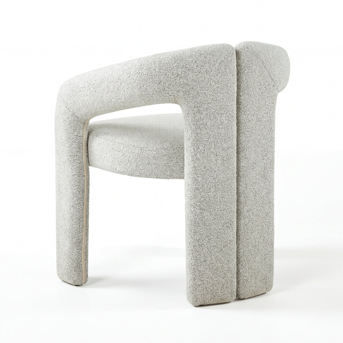 Leva 2pc Set Dining Chair Boucle Fabric Grey, single chair, rear three-quarter view on a white background