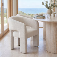 Leva Dining Chair Armchair Boucle Fabric White
