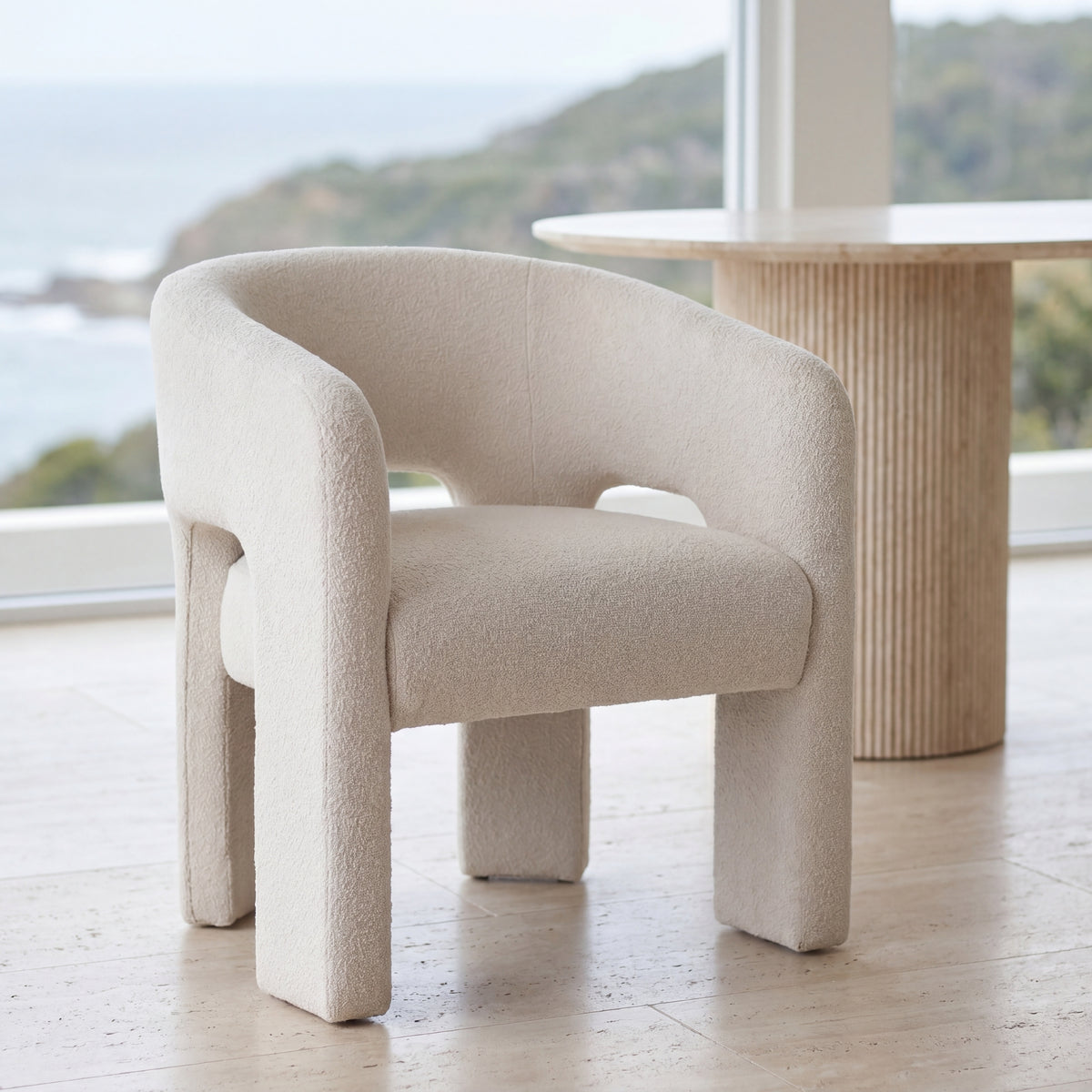 Leva Dining Chair Armchair Boucle Fabric White