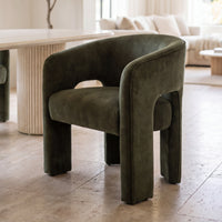 Leva Dining Chair Armchair Velvet Fabric Olive Green