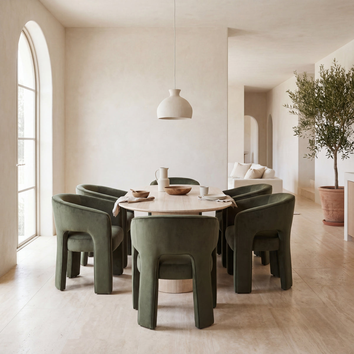 Leva Dining Chair Armchair Velvet Fabric Olive Green