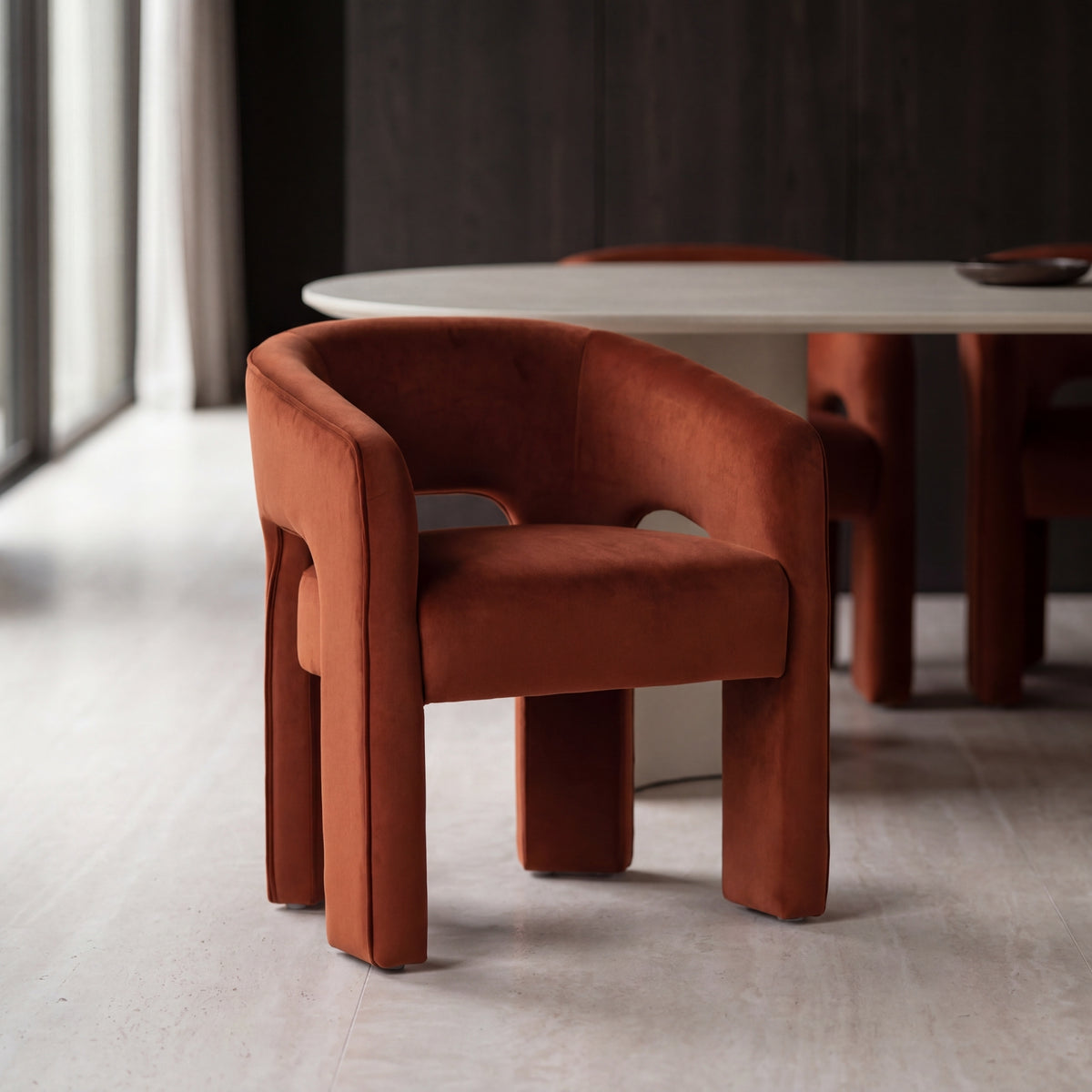 Leva Dining Chair Armchair Velvet Fabric Rust Orange