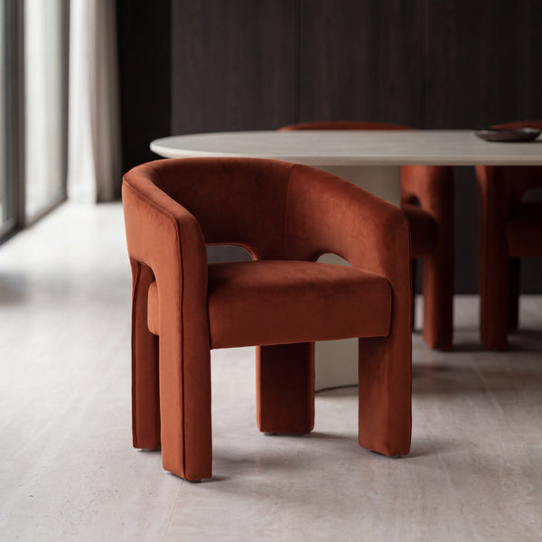 Leva Dining Chair Armchair Velvet Fabric Rust Orange