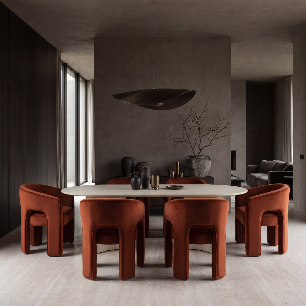 Leva Dining Chair Armchair Velvet Fabric Rust Orange