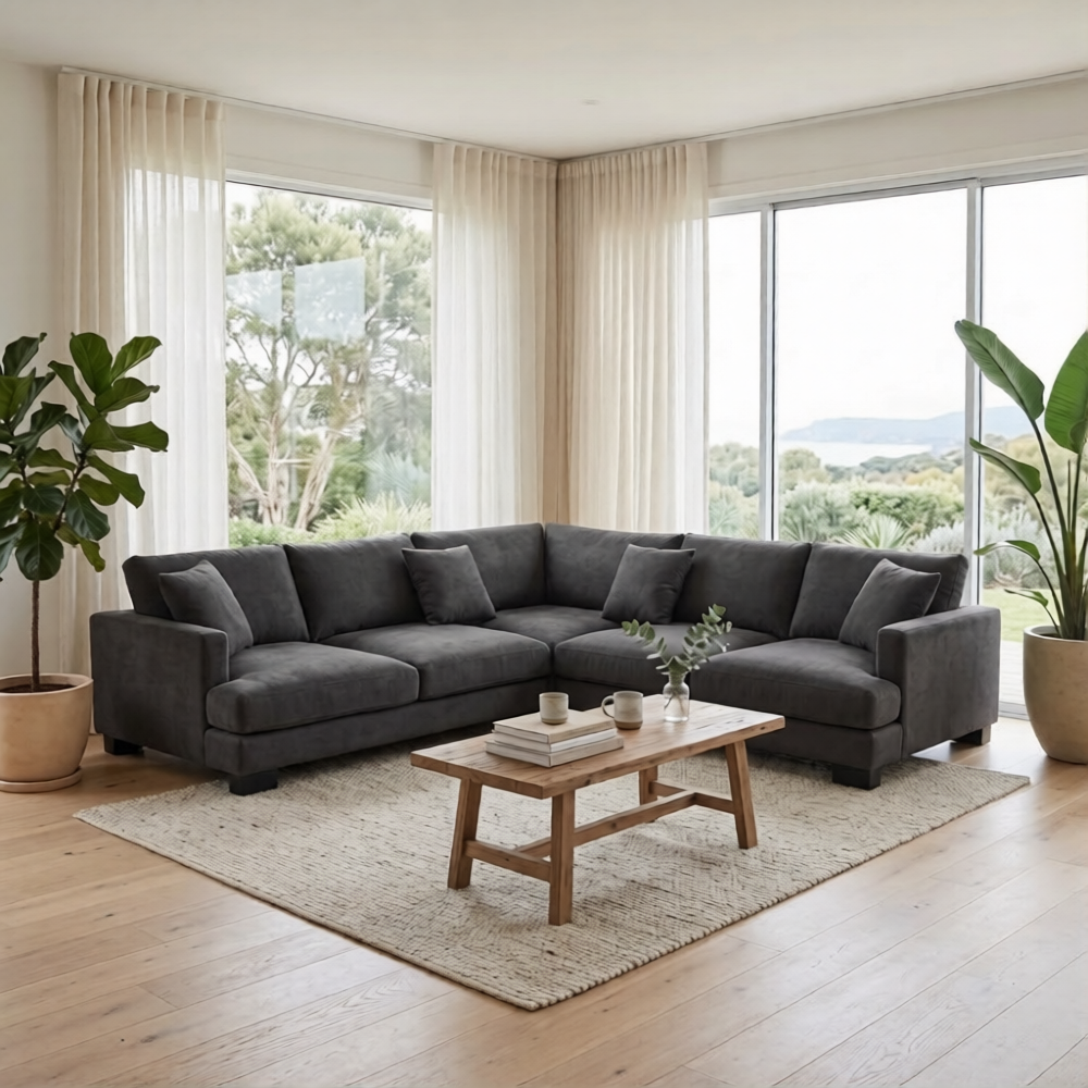 Lilibet 4 Seater Fabric Corner Modular Sofa Lounge Dark Grey