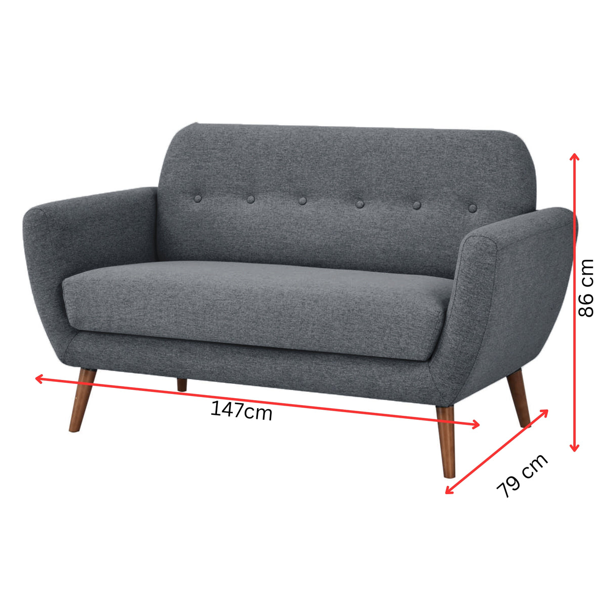 Lilliana Fabric Sofa 2 Seater Dark Grey