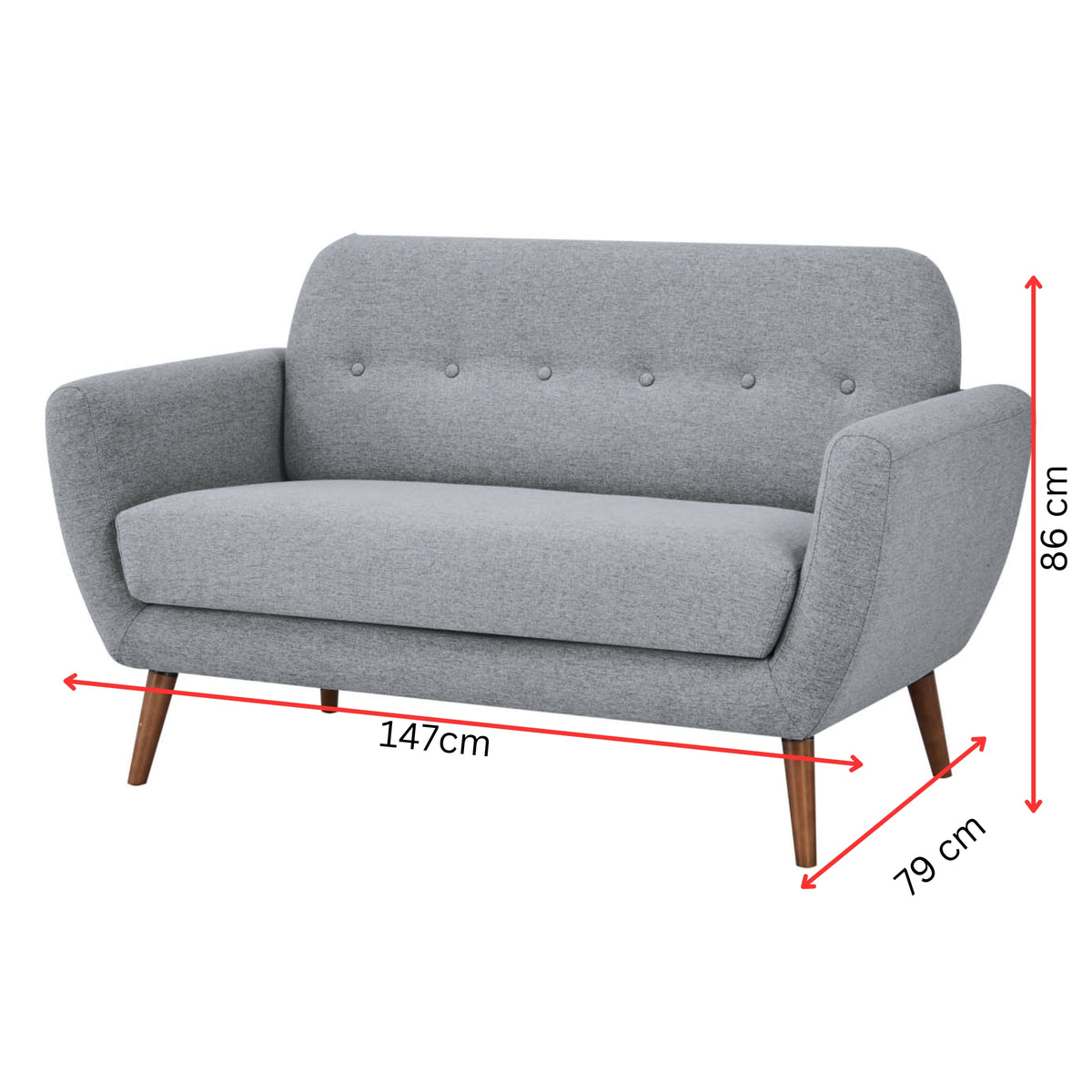 Lilliana Fabric Sofa 2 Seater Light Grey