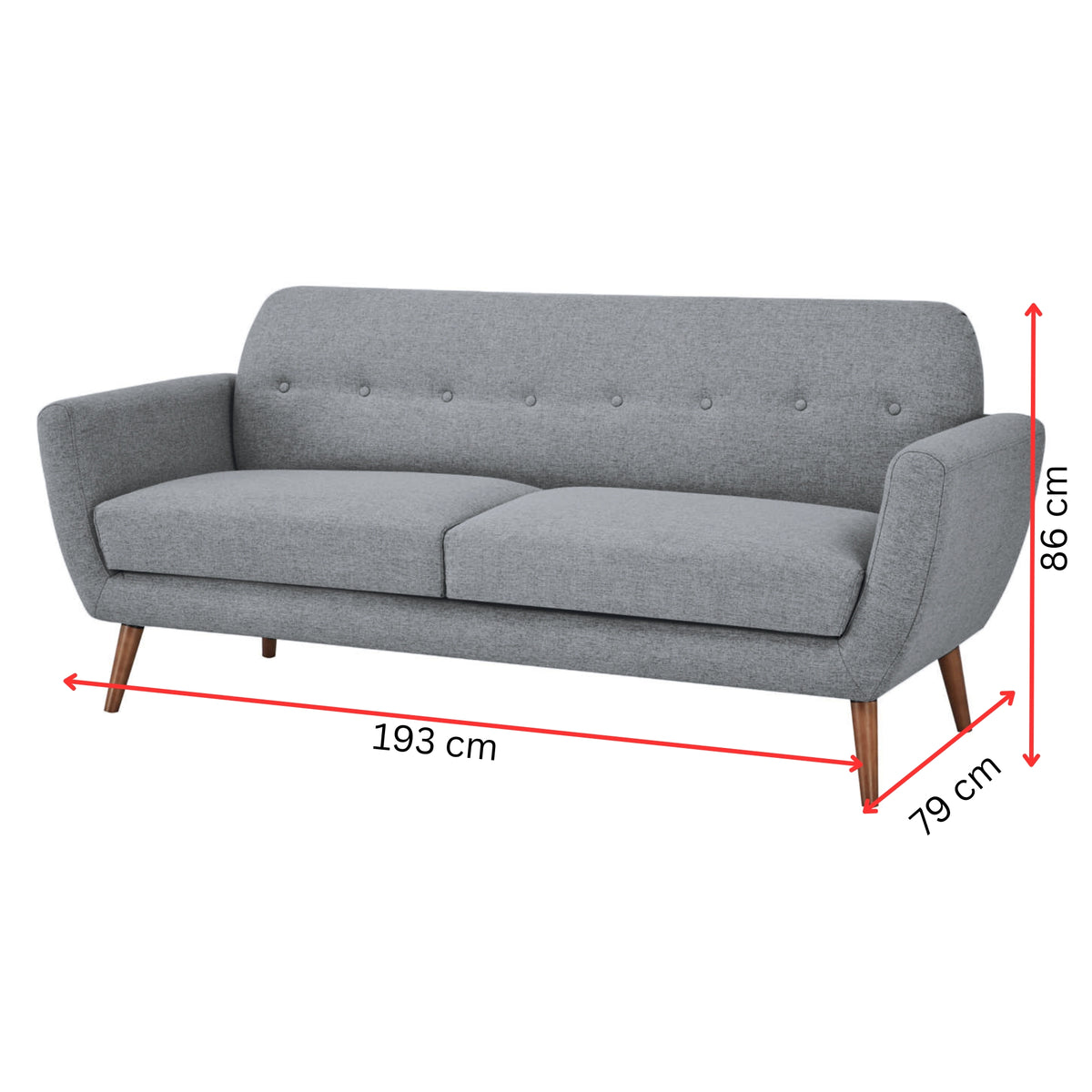 Lilliana Fabric Sofa 3 Seater Light Grey