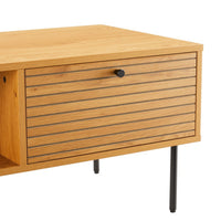Line 100cm Coffee Table Oak and Black, close-up of the grooved drawer front