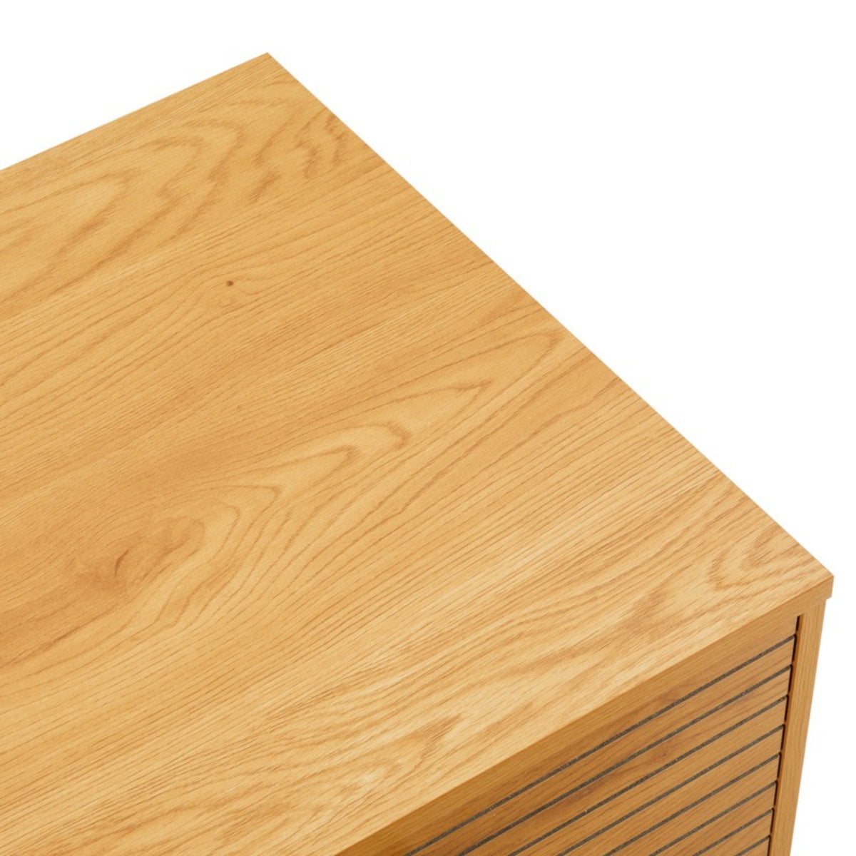 Line 100cm Coffee Table Oak and Black, close-up of the top corner