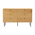 Line 120cm Dresser Chest of 6 Drawers Oak and Black, front view on a white background