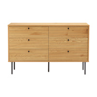 Line 120cm Dresser Chest of 6 Drawers Oak and Black, front view on a white background