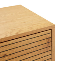 Line 120cm Dresser Chest of 6 Drawers Oak and Black, close-up of the grooved drawer fronts