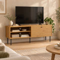 Line 120cm ETU Entertainment TV Unit Oak, in a living room with a TV on top