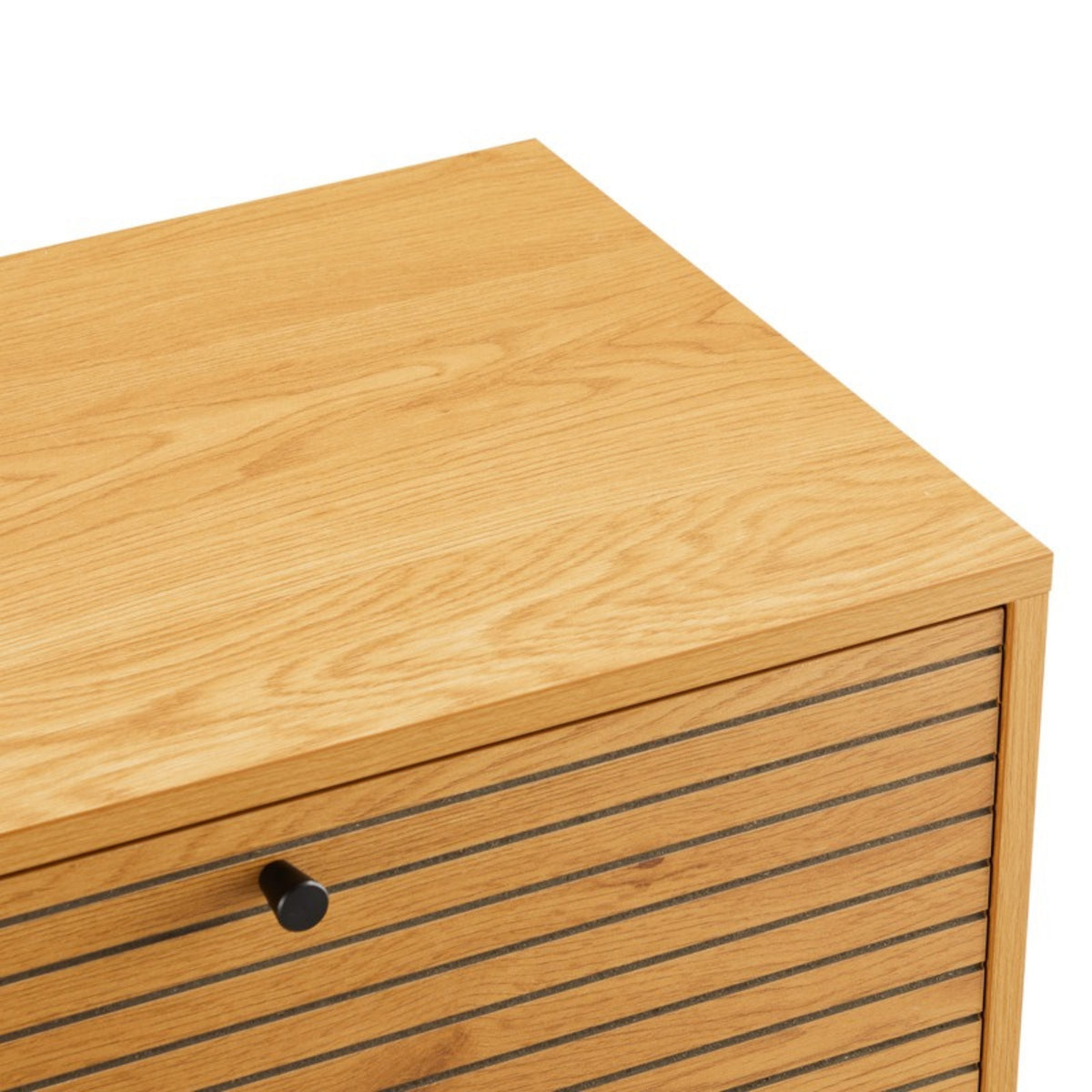 Line 120cm ETU Entertainment TV Unit Oak, close-up of the grooved door and knob