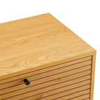 Line 120cm ETU Entertainment TV Unit Oak, close-up of the grooved door and knob