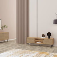 Line 150cm ETU Entertainment TV Unit Oak, in a living room against a panelled wall