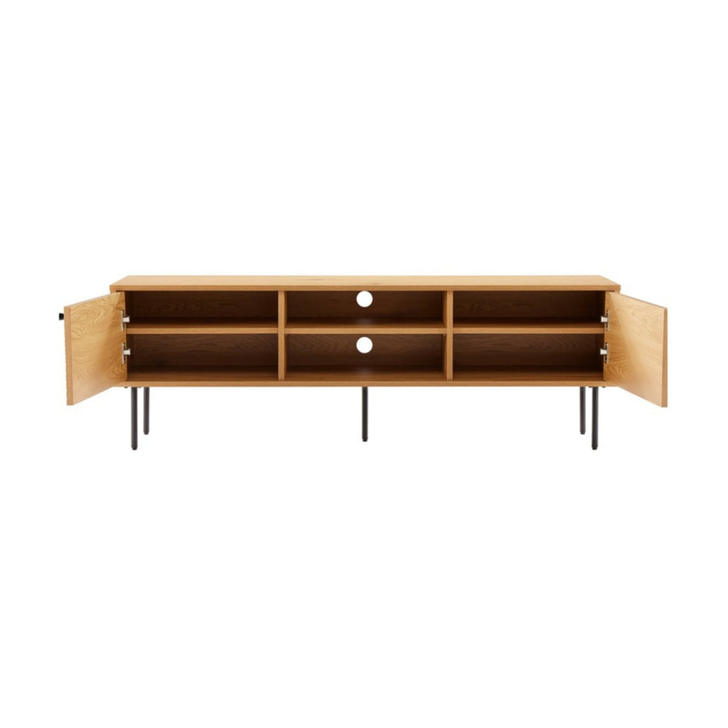 Line 150cm ETU Entertainment TV Unit Oak, angled view with the doors open