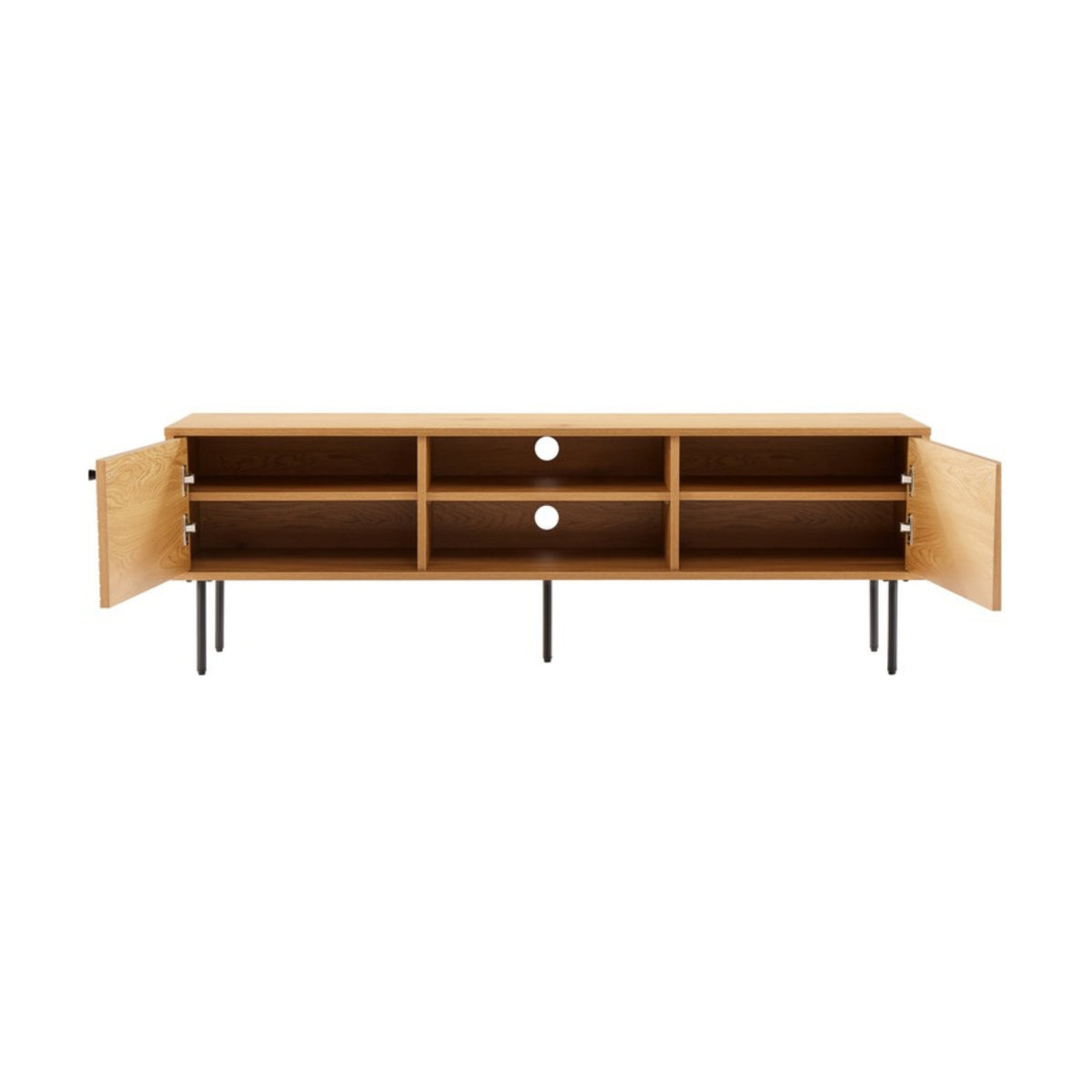 Line 150cm ETU Entertainment TV Unit Oak, angled view with the doors open