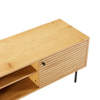 Line 150cm ETU Entertainment TV Unit Oak, close-up of the grooved door and shelf